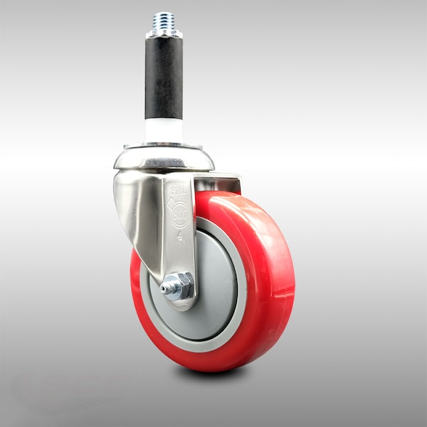 4 Inch 316SS Red Polyurethane Wheel Swivel 7/8 Inch Expanding Stem Caster